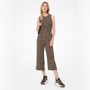 Michael Kors Mini Leopard Cropped, Belted Jumpsuit